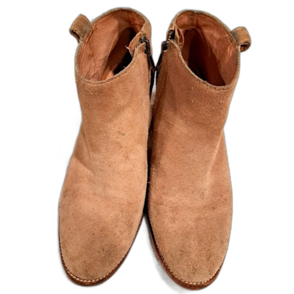 Madewell tan suede leather heeled boots booties, side zip, Women's size 8 - Picture 1 of 7